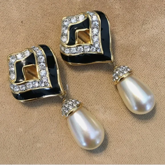 Vintage 1980's Signed S.A.L. Swarovski Clip Statement Earrings - Picture 1 of 8